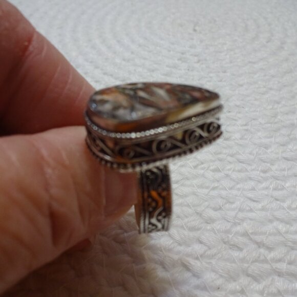 Natural BRECCIATED JASPER  Handmade Sterling Ring Size 9 #887C - Picture 2 of 3